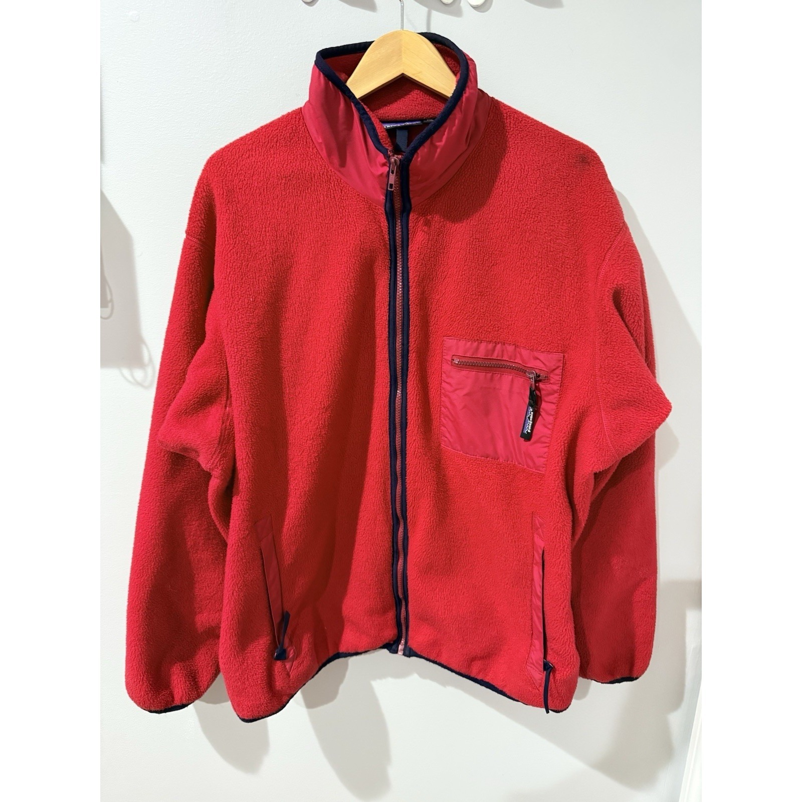 Vintage Patagonia Retro Fleece Jacket Deep Pile Red Full Zip Made In Usa Xl